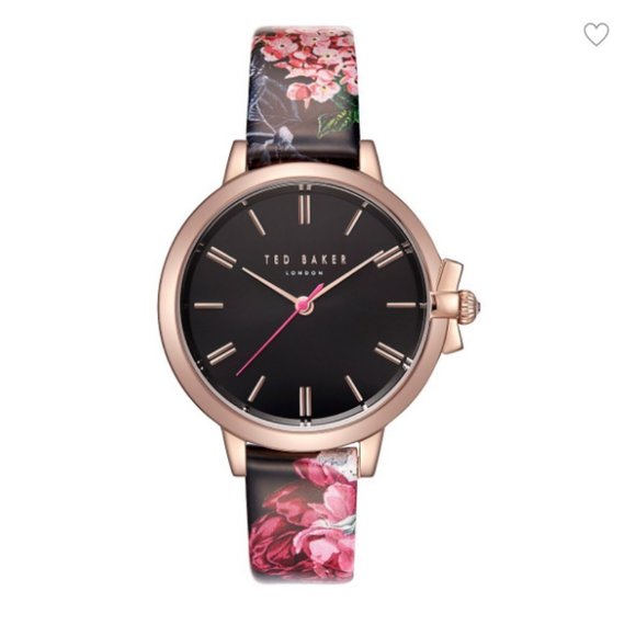 Ted Baker Accessories - Ted Baker Ruth Black Floral Leather Strap Watch